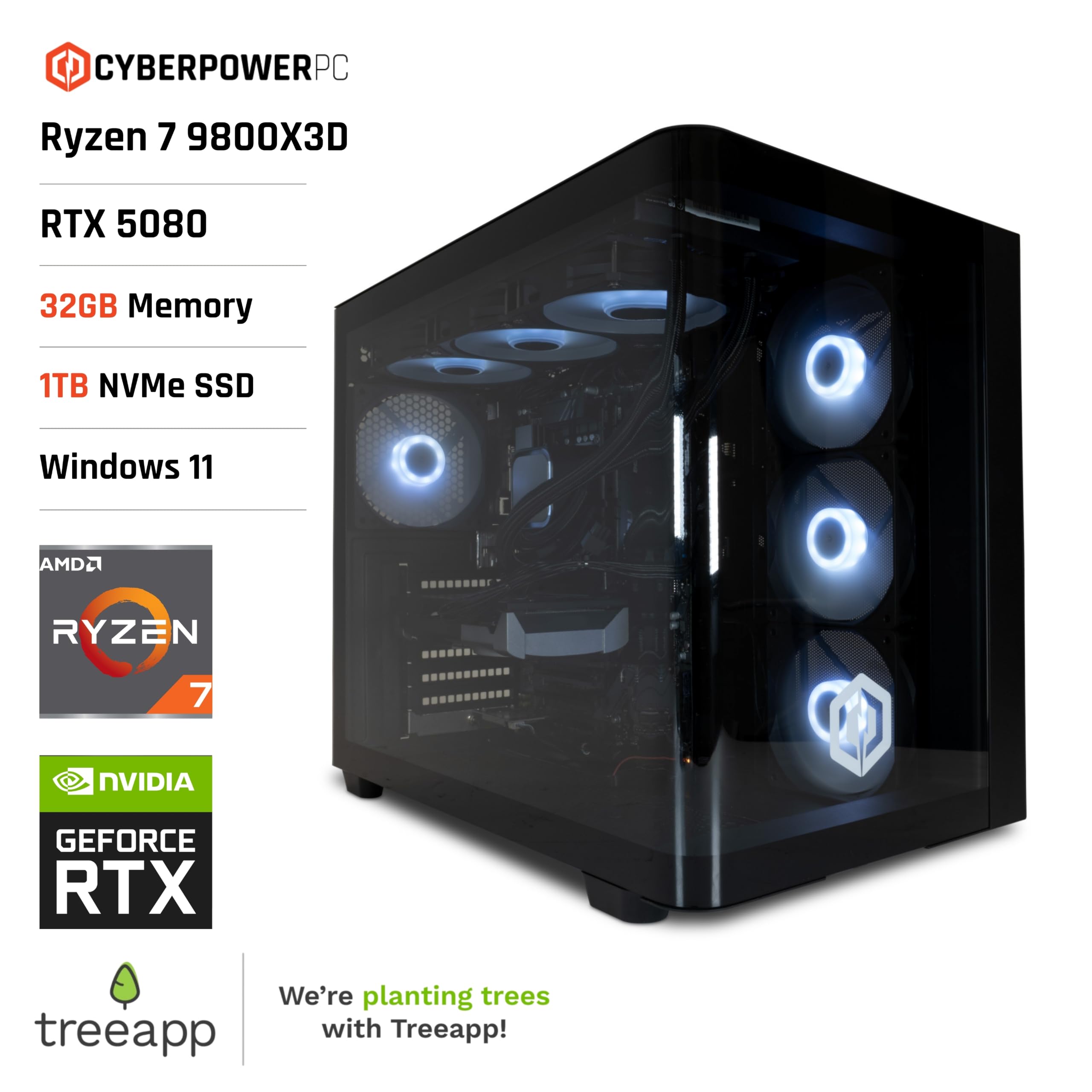 CyberpowerPC Luxe Gaming PC - AMD Ryzen 7 9800X3D, Nvidia RTX 5080, 32GB RAM, 1TB NVMe SSD, 850W PSU, Windows 11, Liquid Cooling, Ark Curve Black