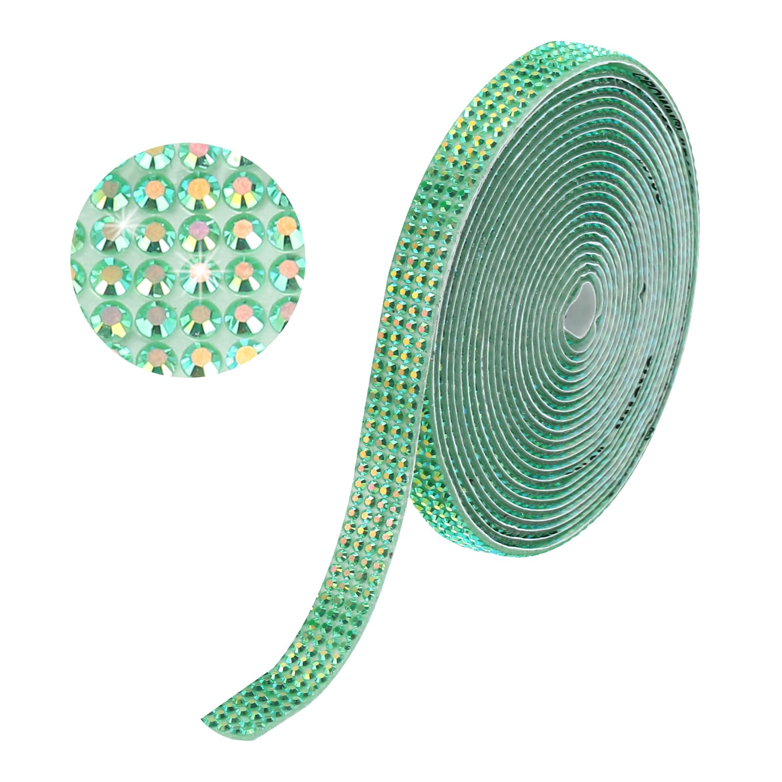 sourcing map Rhinestone Strips,3 Yard 8mm Adhesive Rhinestone Ribbon Bling Rhinestone Tape for for DIY Crafts, Party Car Phone Decorations, Dark Green AB