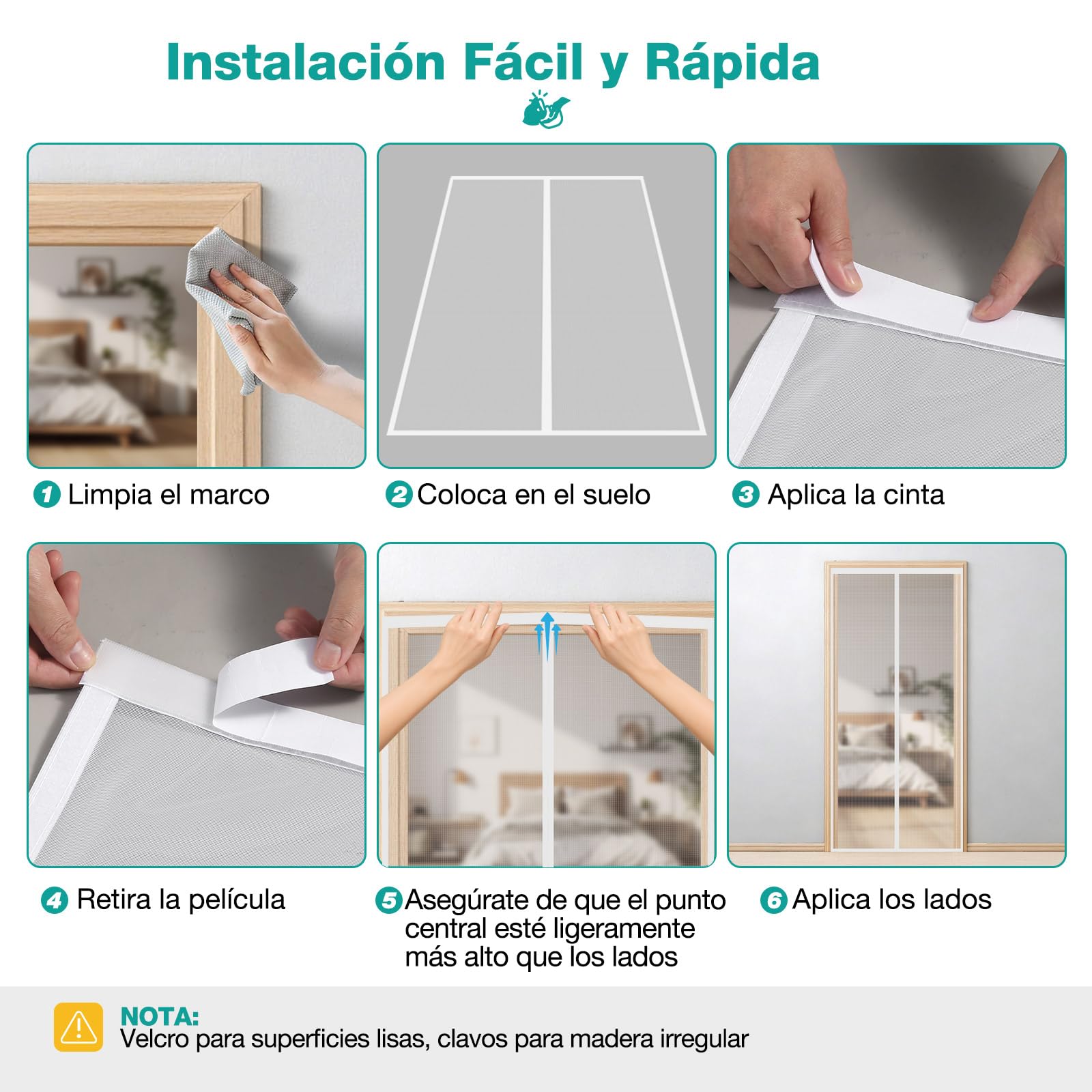 Mosquitera Puerta Magnética 135x205 cm Blanco, cortina mosquitera con imanes, Cierre Automático sin Taladrar, Malla Fina, Poliéster Resistente para Puerta Exterior, Balcón, Salón y Entrada