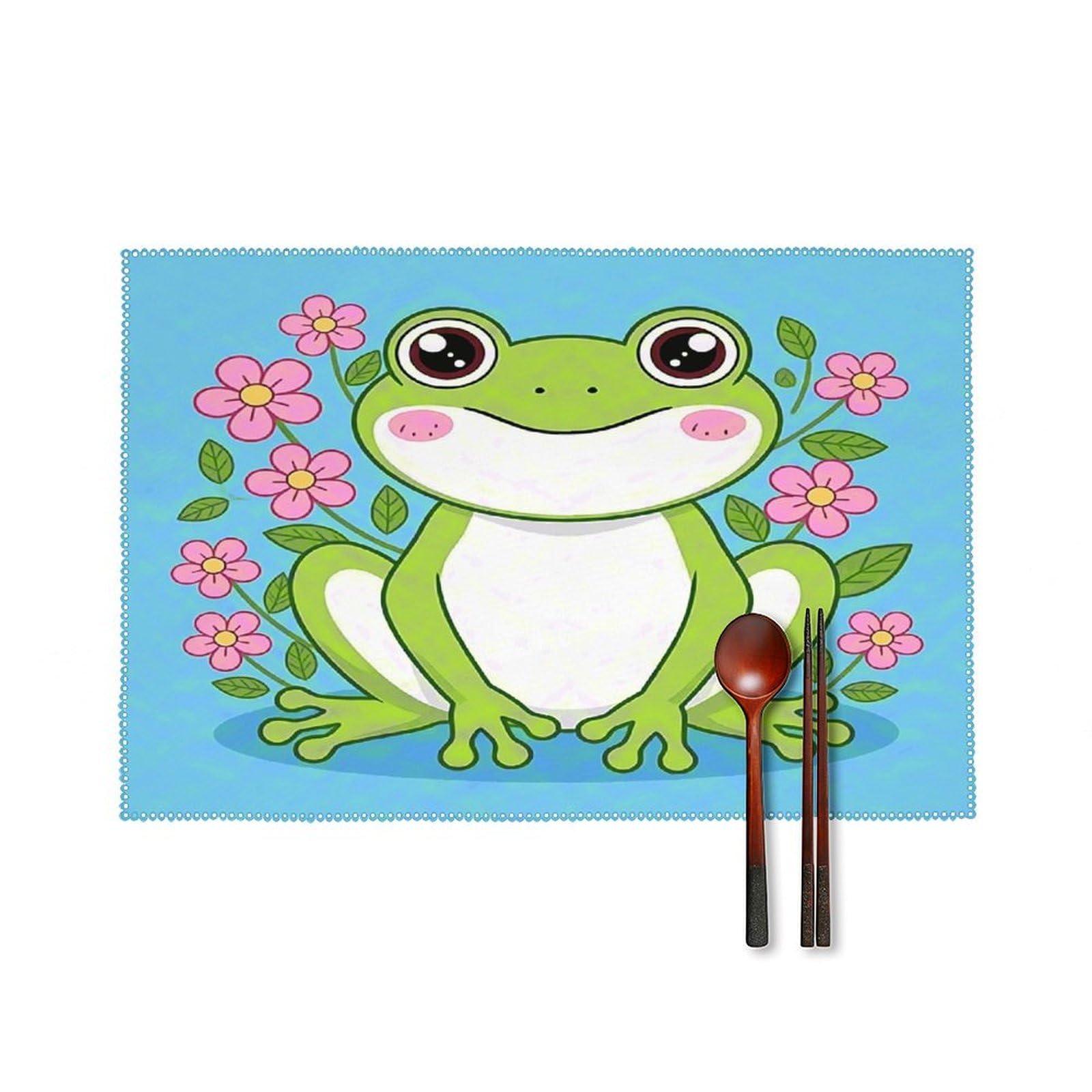 Frog Placemats Set of 6 17.7 X 11.8 Inch Heat Resistant Canvas Place Mats Outdoor Place Mat Non-Slip Washable Rustic Table Mats for Dining Kitchen Party Placemats
