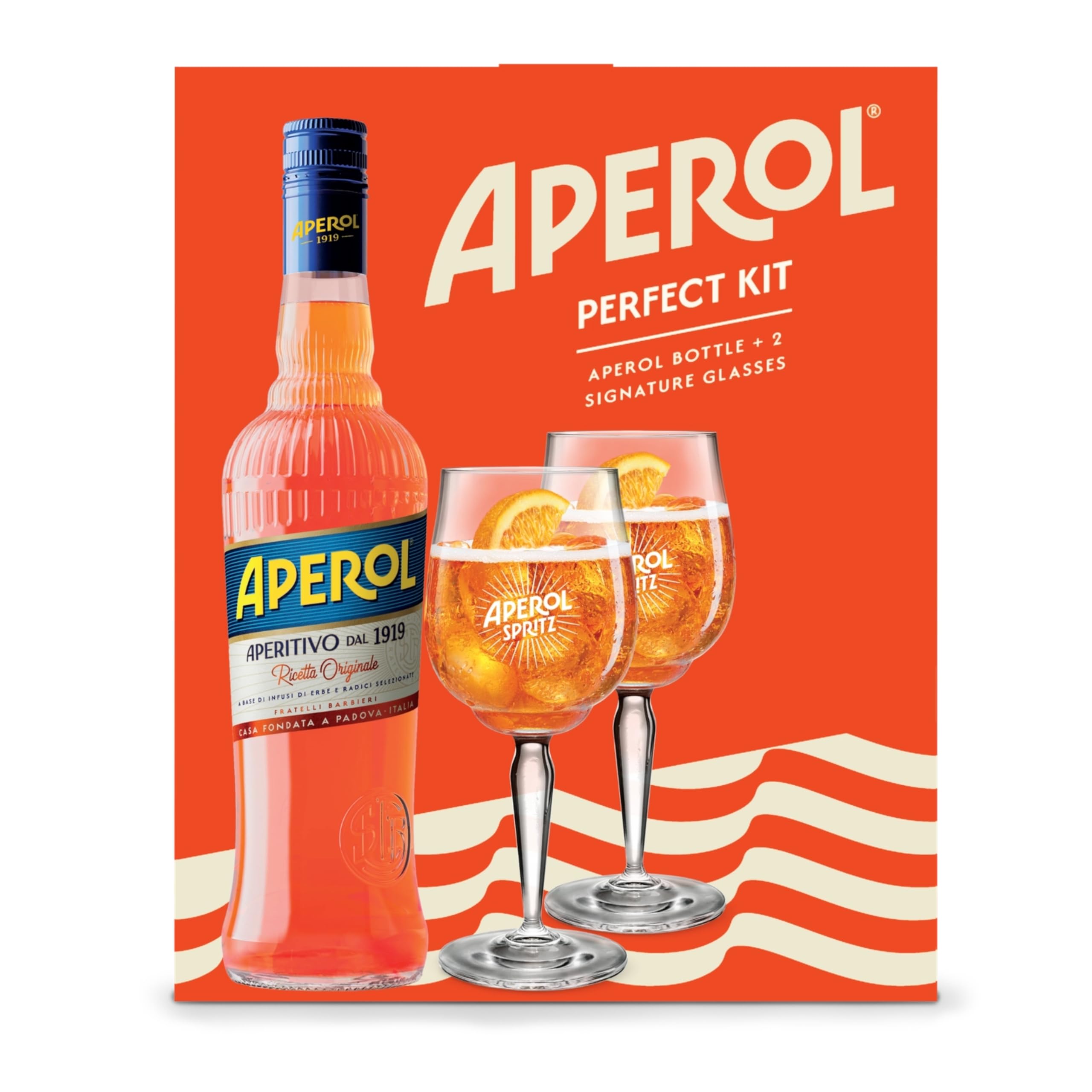 Aperol Spritz Gift Pack - Contains Aperol 70CL Bottle Plus 2 x Authentic Branded Glasses