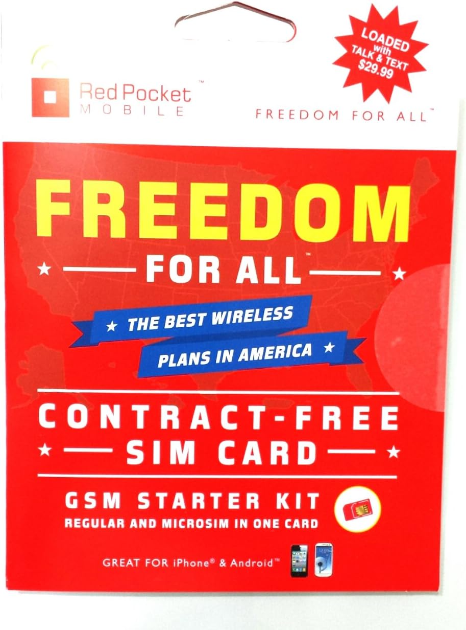 Pre-activated Redpocket Mobile At&t Network Prepaid Simcard Included $29.99 Plan of Unlimited Talk , Text & 500mb Web