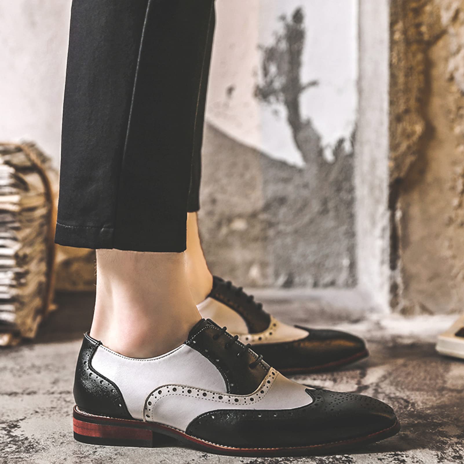 ANUFER Uomo Bello Scarpe Brogue Scarpe da Sposa Oxford Pelle in Microfibra Colori di Cucitura Scarpe Eleganti da Cerimonia