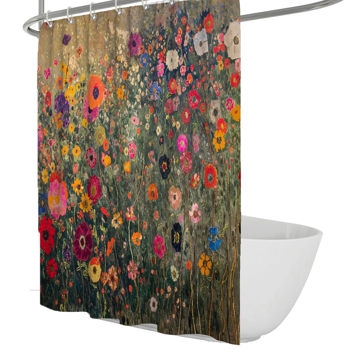 OLLIAR Home Vintage Floral Shower Curtain with Hooks 240x180 Vibrant Flower Pattern Garden Design Bathroom Decor Country Wildflower Waterproof Fabric for Bathtubs