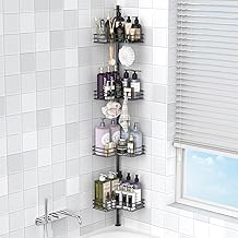 Adjustable Corner Shower Caddy Organizer Shelves, Bathroom Shelf, 4 Tier, Black, 2 Ways of Installation