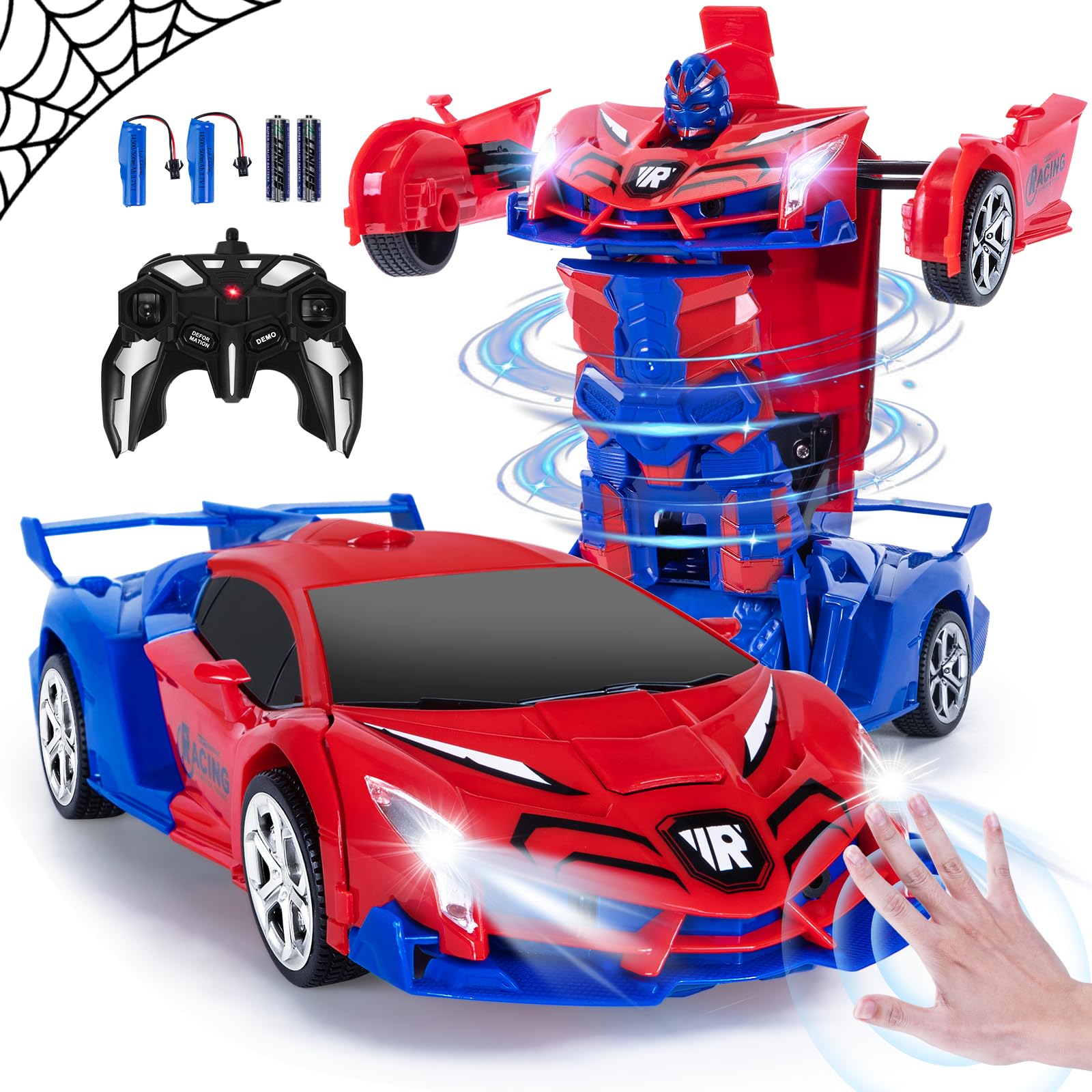 Kazzley Macchina Telecomandata, 2.4GHz Sensore di gesto Spider Trasformatore Robot Macchina Radiocomandata, 1:18 Auto Telecomandata RC Car Giocattoli Regalo Bambino Bimbina 3 4 5 6 7 8 9 Anni