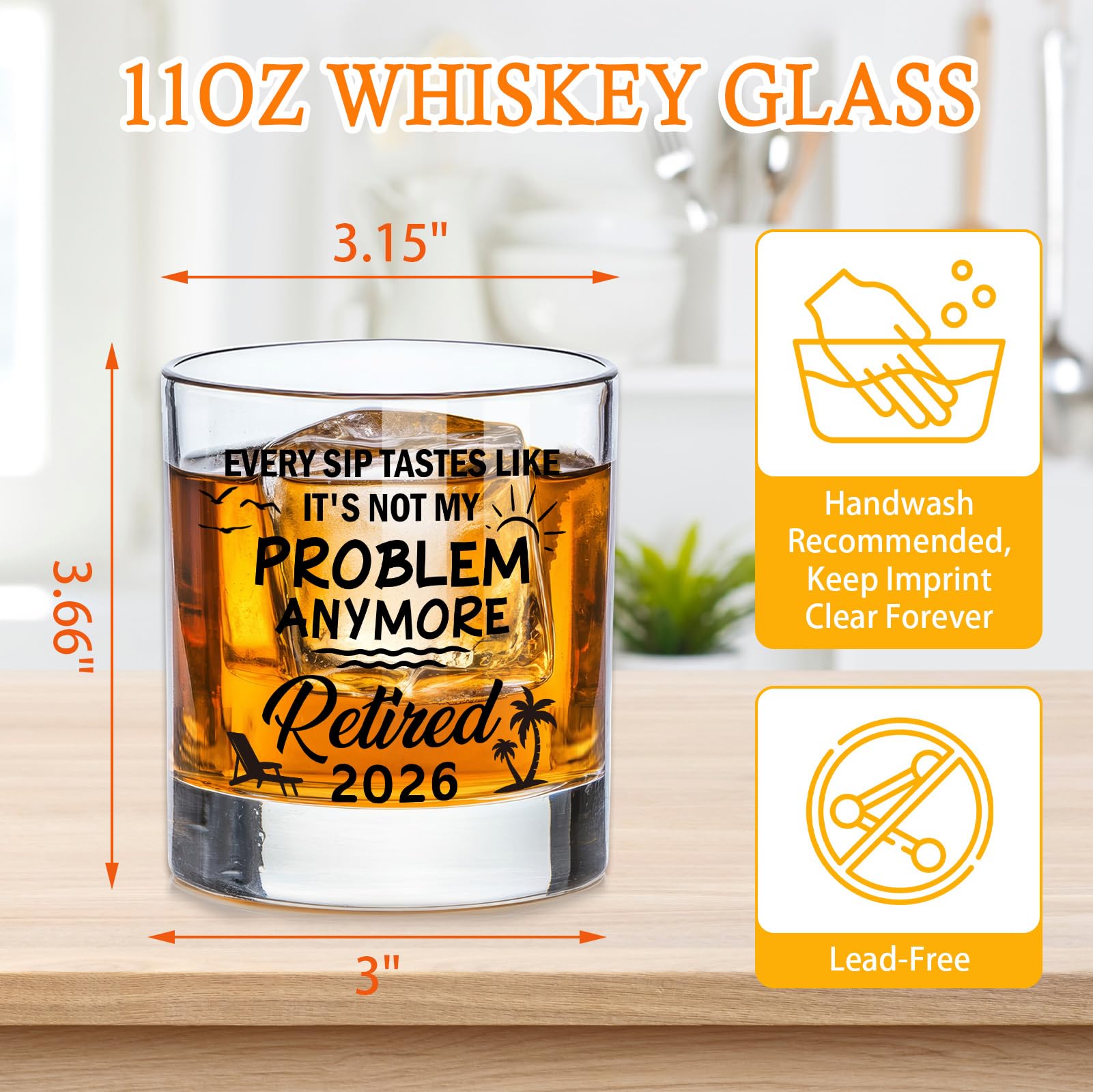 Zunaked Retirement Gifts for Men 2026 - Funny Retirement Gifts for Men Like Husband, Dad, Grandpa - Coworker Leaving Gift, Farewell Gifts for Coworkers, Boss, Friends - 11OZ Whiskey Glass