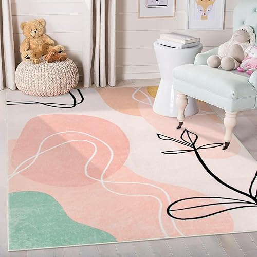 Wonnitar Alfombras bohemias de color rosa para sala de estar, alfombra de área de 5 x 7 pies, lavable, abstracta, grande para dormitorio,