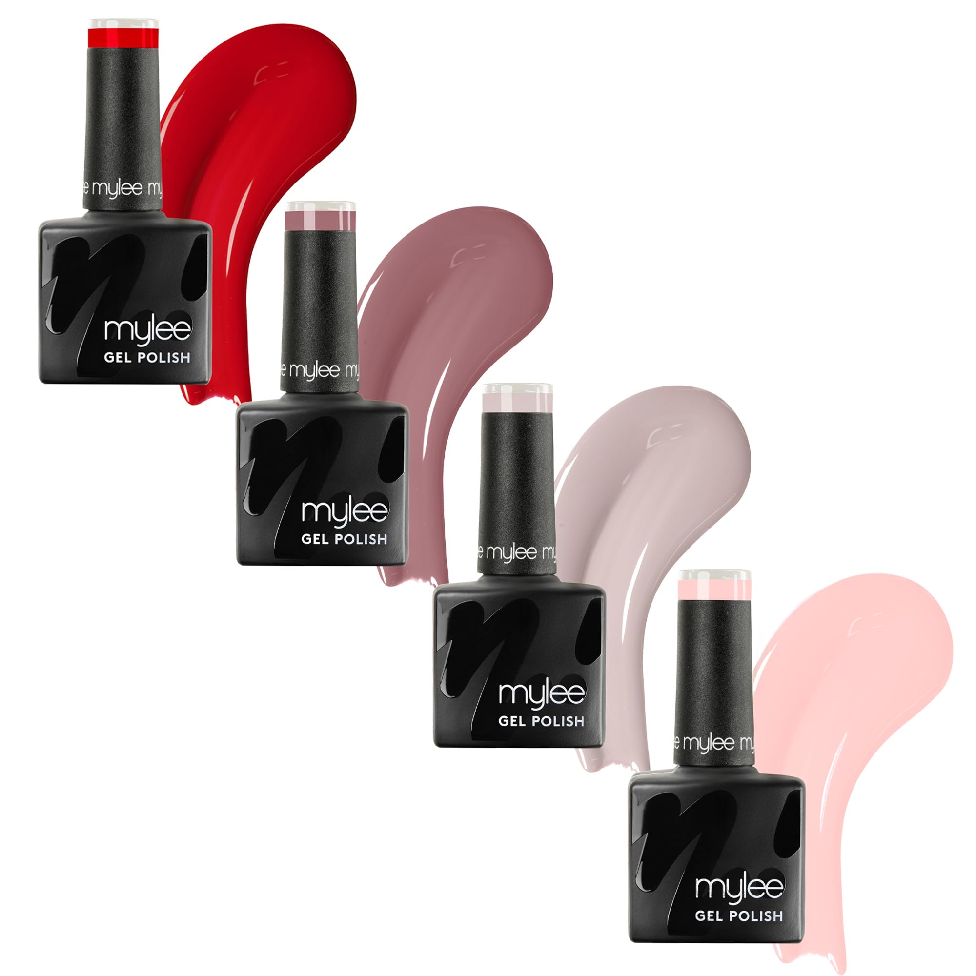 Mylee Kit de manicura profesional, 4 Colores de esmalte en gel semipermanente, Capa superior y Capa base, Lámpara de uñas LED, Solución Prep & Wipe, Gel Remover Solvente, 100x Toallitas sin pelusa