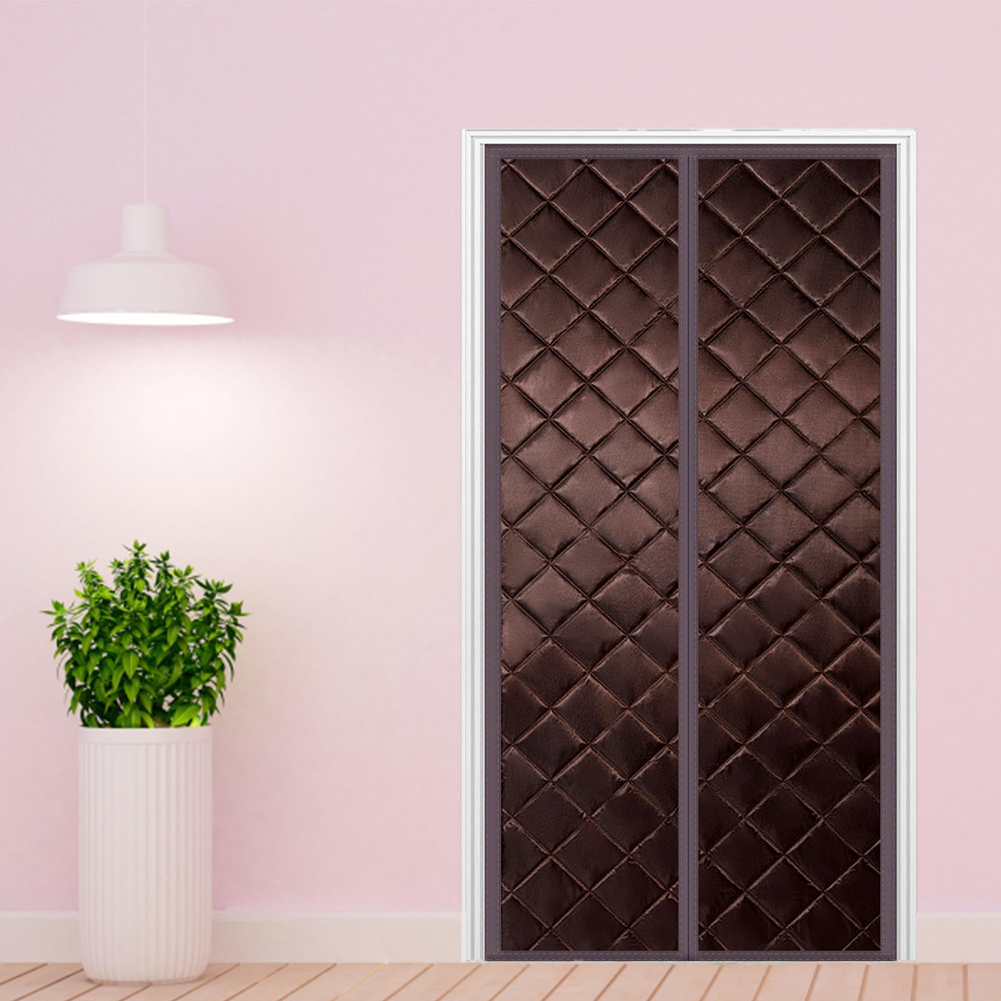 Windproof Cold-resistant Door, 110x260cm Curtains Thermal Folding Doors Internal Auto Closer, for Balcony Sliding Doors Living Room Patio Door,Brown