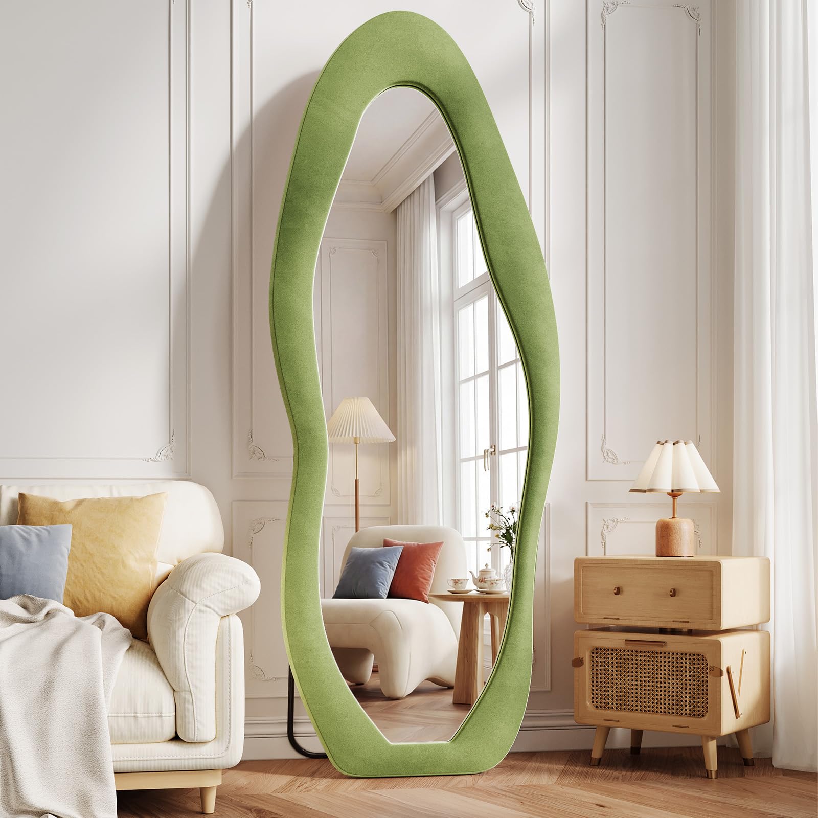 Koonmi Full Length Mirror 71"x30", Irregular Flannel Floor Mirrors