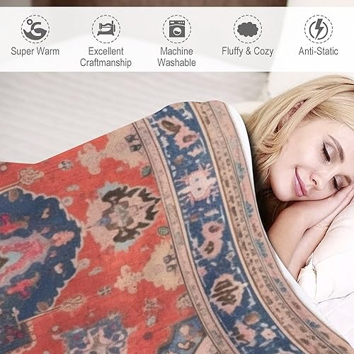 Miniatura 4 de Manta azul y rosa antigua turca oriental persa, vintage, alfombra antigua, bellas artes, manta de microfibra suave y acogedora manta para sofá,