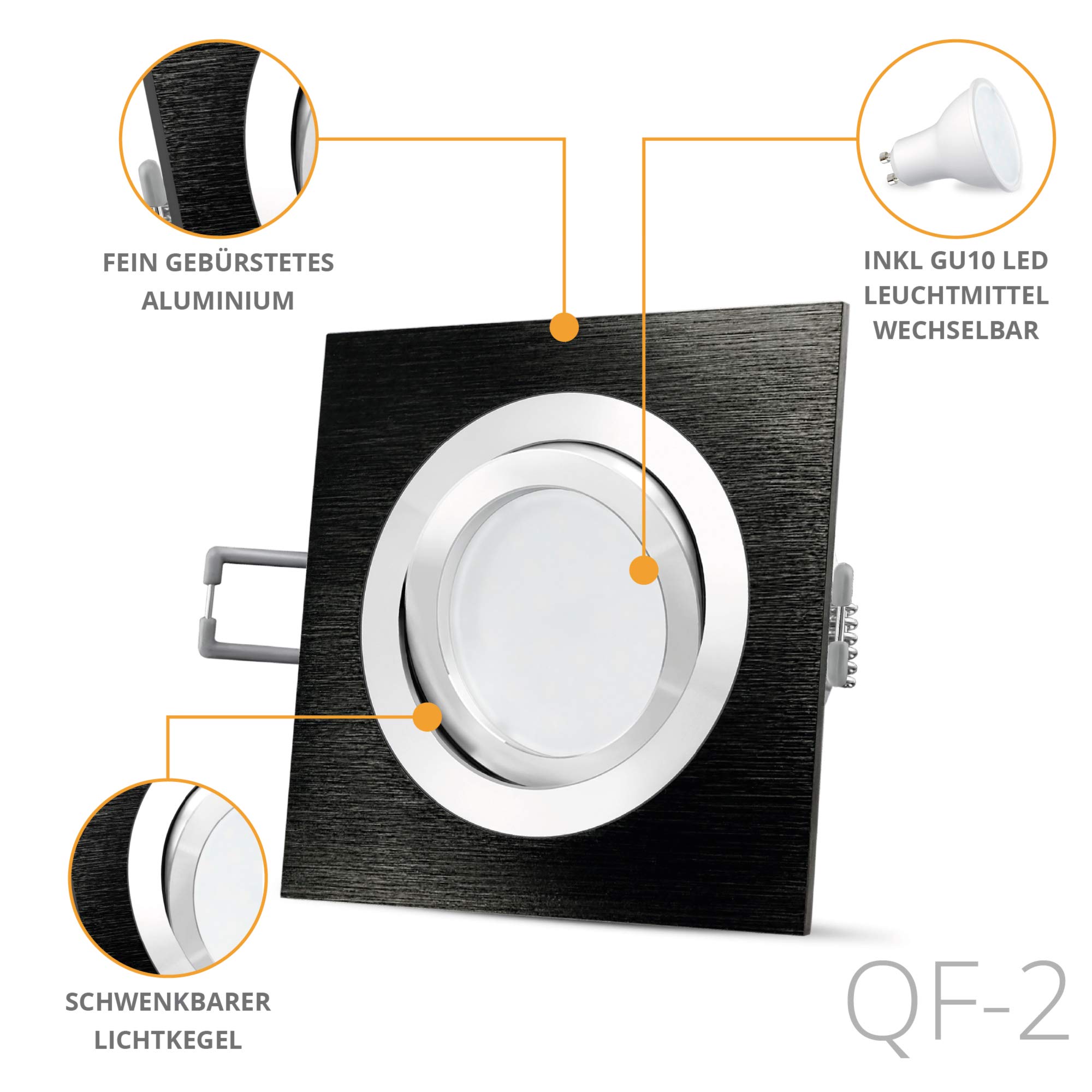 Spot LED Encastrable Rond ALU 12W (Pack De 5) - Blanc Chaud 2300K