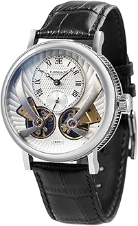 Mens 43mm Beaufort Anatolia Double Barrel Automatic Watch with Open Heart Dial and Genuine Leather Strap ES-8059