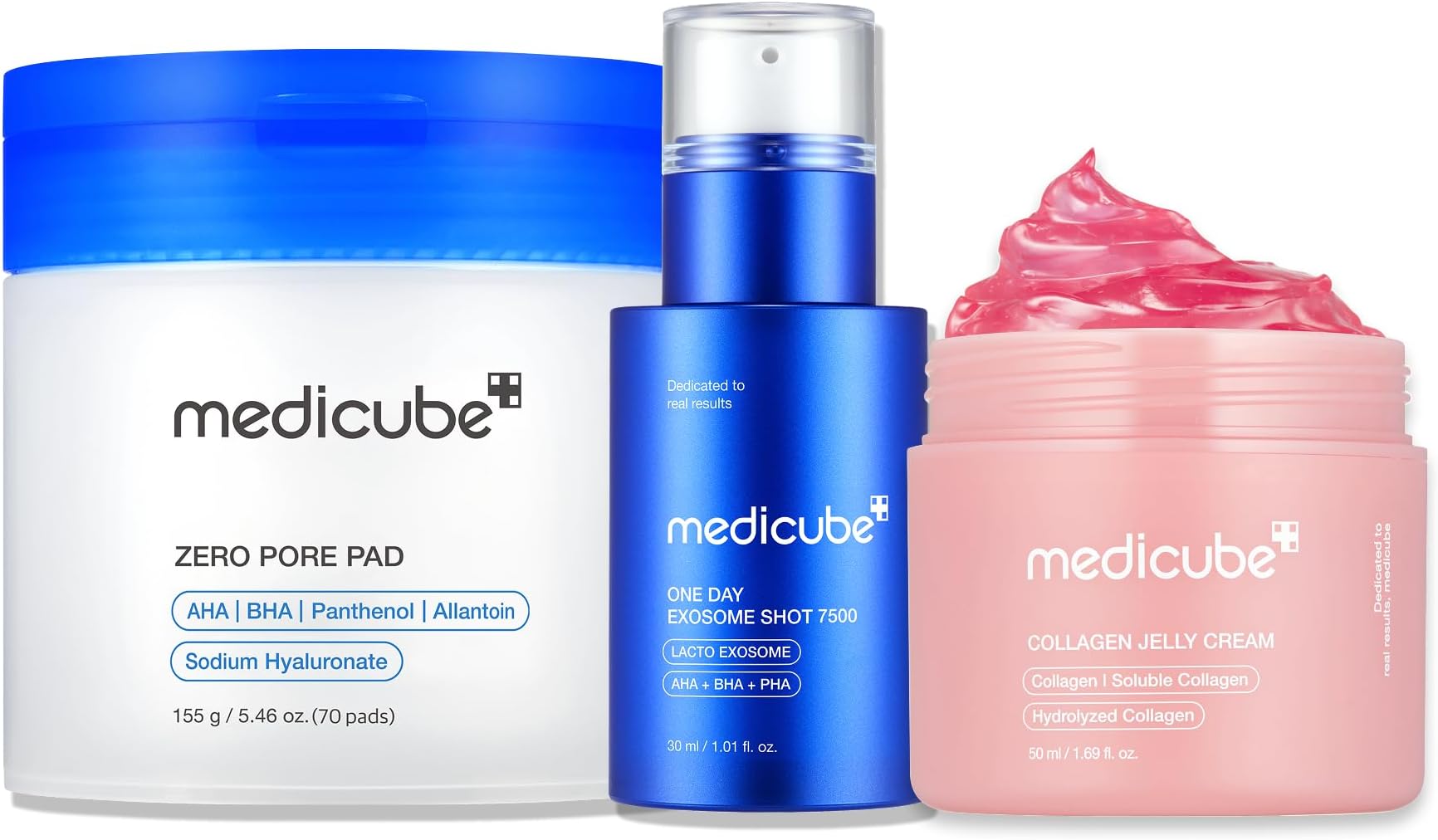 Affordable Trio for Pore & Texture Care: Zero Pore Pads 2.0 and Zero Exosome Shot 7,500 PPM Spicule Facial Serum and Collagen Jelly Cream(50ml) | Korean Skincare Set, Gift Sets