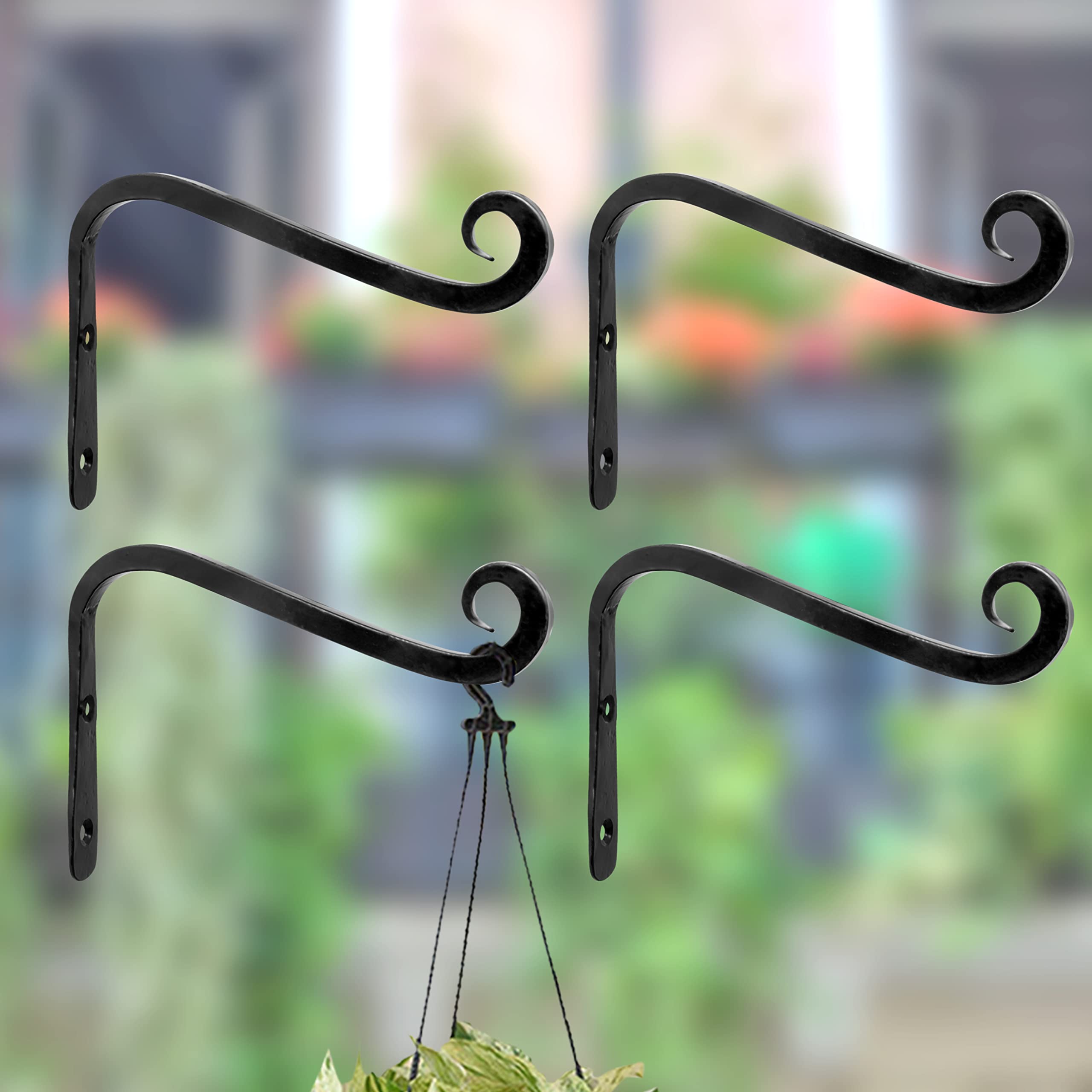 Metal Wall Hook Hanging Plant Bracket | Decorative Straight Plant ,Hanger for Pots Bird Feeders, Planters, Lanterns, Cotton, Wind Chimes Indoor and Outdoor Hanger (Pack Of 4, Large Black 27)-image-25