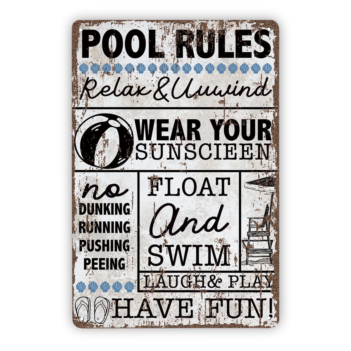 Retro Swimming Pool Rules Funny Tin Sign, 11.8x7.9in