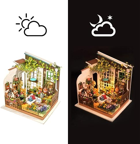 Miniatura 6 de Rolife - Set de manualidades para construir casa de muñecas en miniatura, casa de hadas con jardín, juego de rompecabezas de madera 3D, decoración