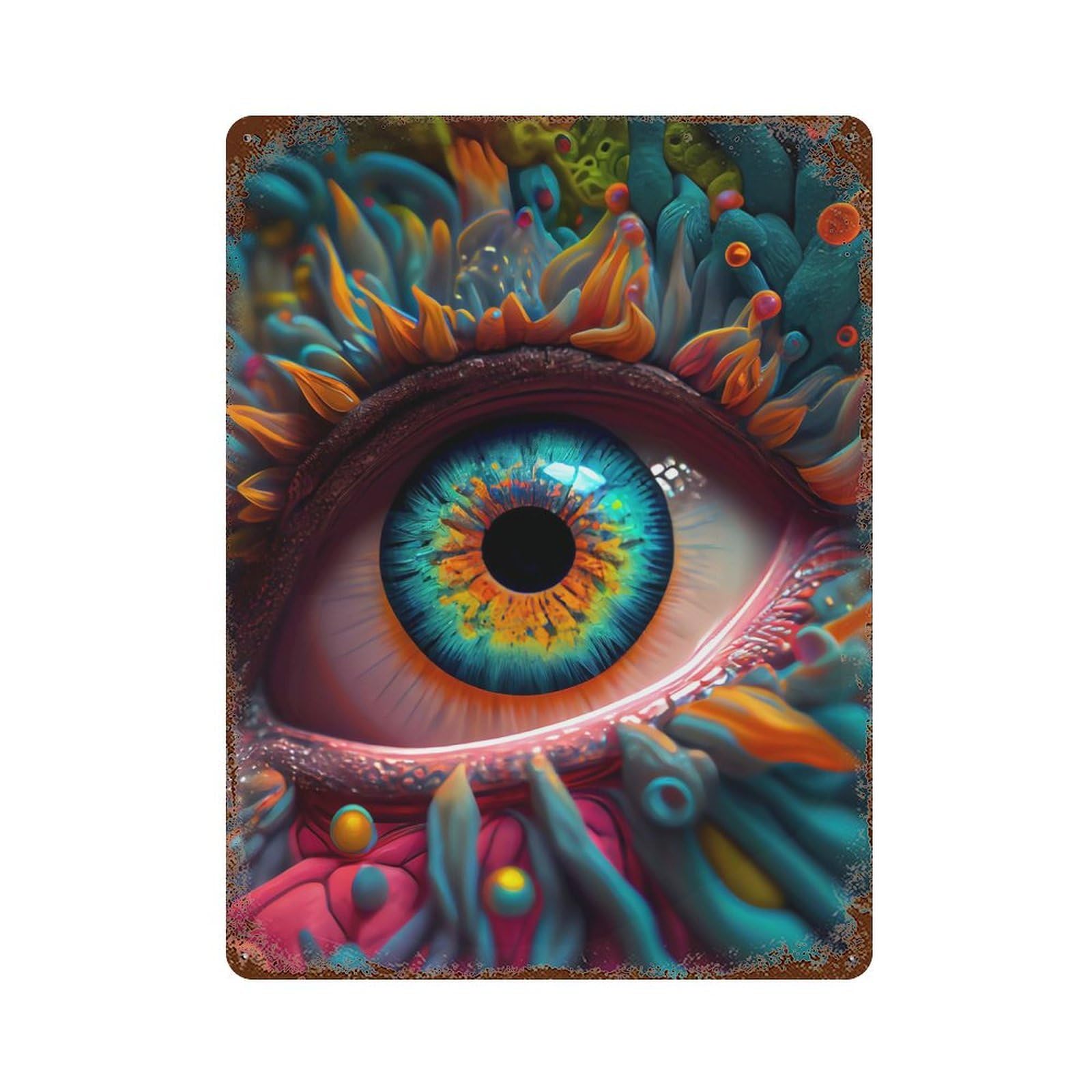 Eye Rustic Tin Plaque 15.7"x11.8", Rustic Home Decor for Office, Studio And Wall Decor