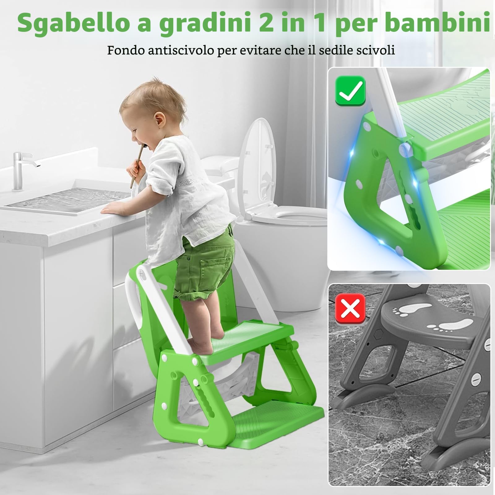 Riduttore Wc Bambini con Scaletta, Scaletta WC per Bambini, Riduttore Water Bambini con Morbida Seduta Imbottita e Paraspruzzi Estesi,Pieghevole,Antiscivolo,Adatto per Tazze WC a V, U Oppure O