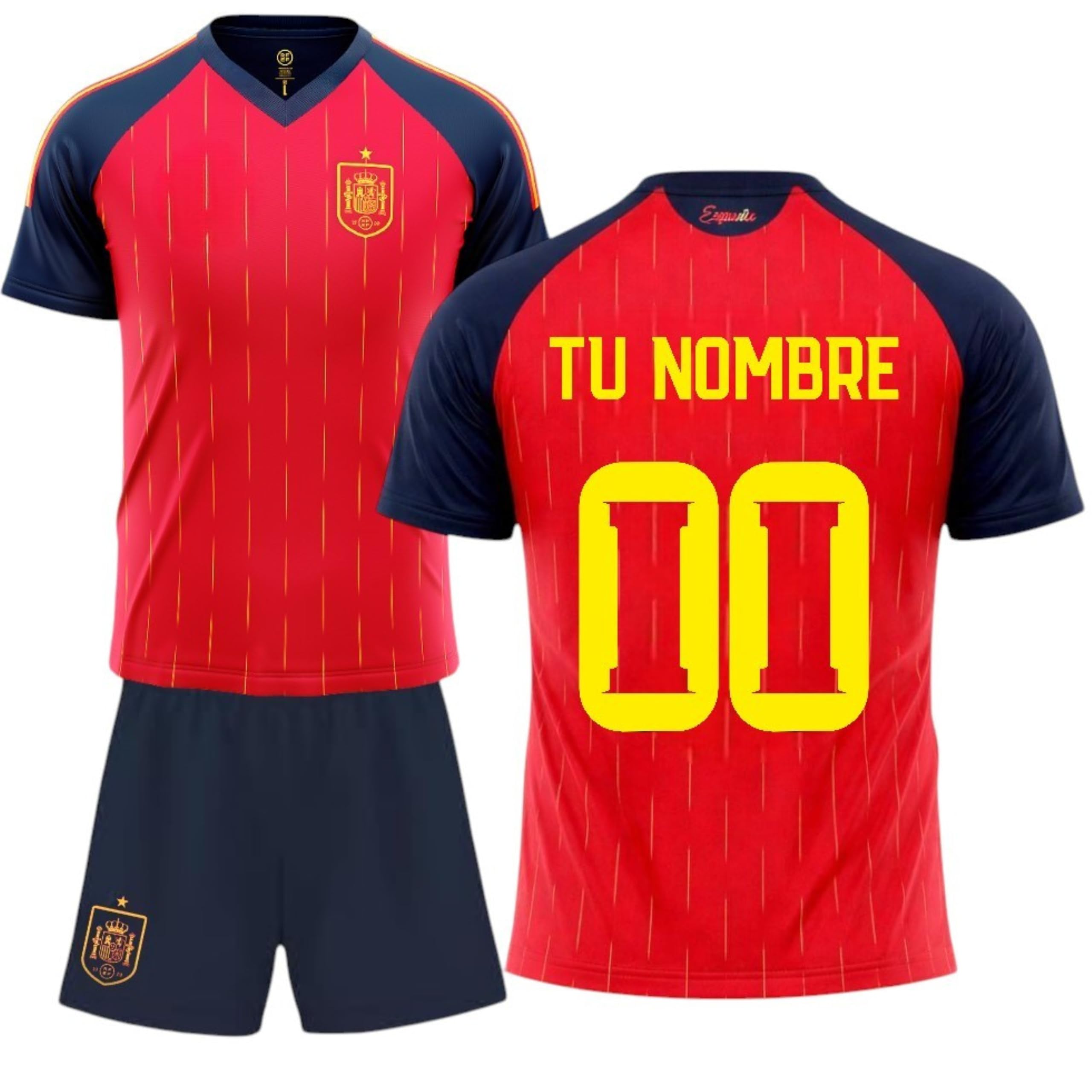 Champion's City Selección Española Mundial 2026-2028 Kit Infantil Personalizable Primera Equipacion Camiseta y Pantalon con Nombre y Dorsal, Color Rojo, Tallas 4 a 14