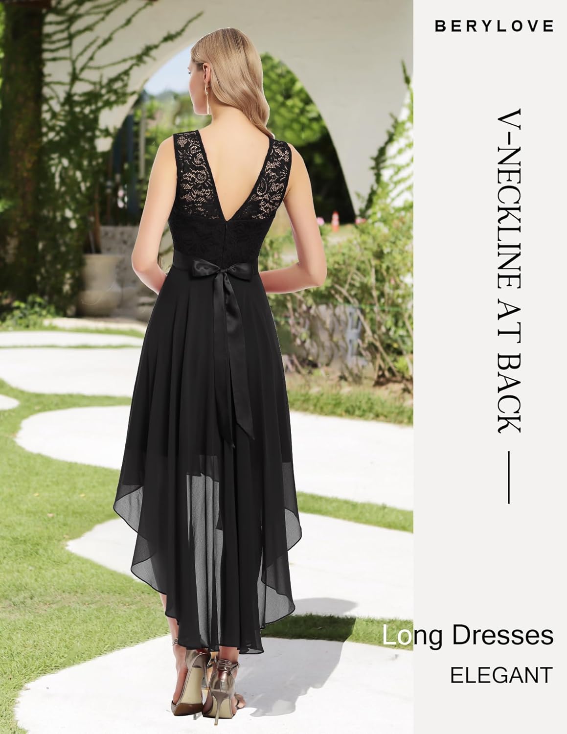 BeryLove Sequin Wedding Guest Formal Cocktail Dresses Prom Party Lace High Low Bridesmaid Elegant Dress - Image 4