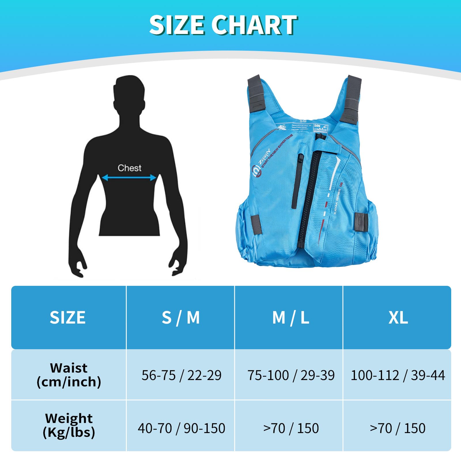 Zeraty Chaqueta de baño para Adultos Chaleco de flotabilidad 50N para Canoa, Kayak, Vela y Otros Deportes acuáticos