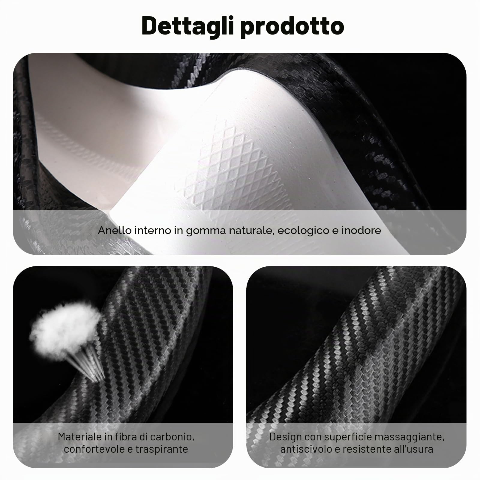 Ergocar Materiale in fibra di carbonio Coprivolante Antiscivolo Traspirante Stile Sportivo Accessori Auto Interno Copertura Volante per Forma D Coprivolante Diametro 15"（37.5-38cm）-Nero Ondulazione