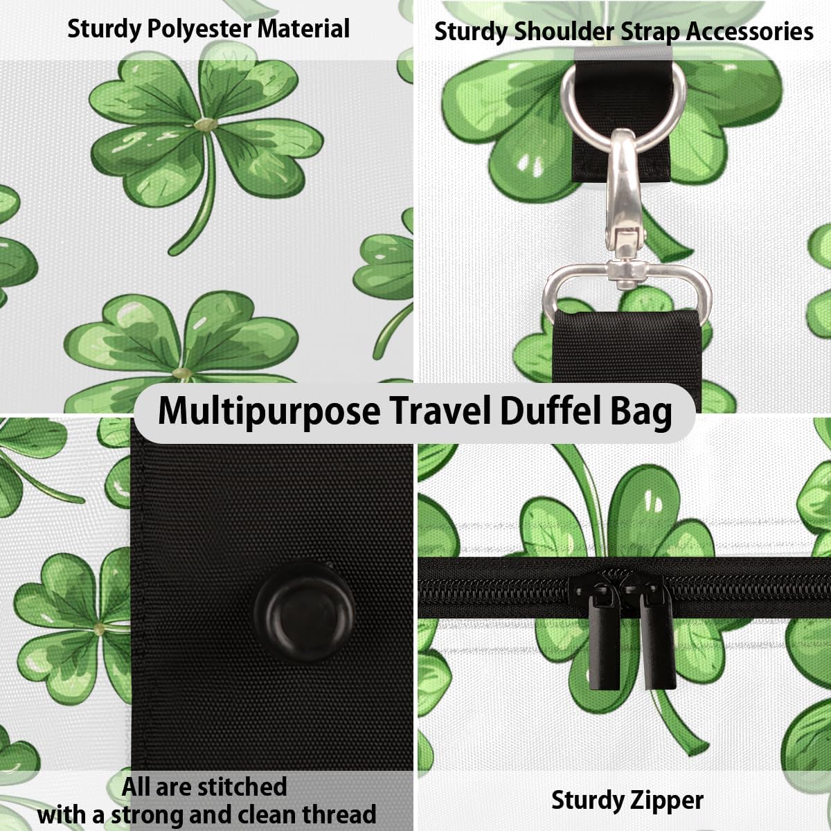 Clover Watercolour Travel Duffel Bag for Women Men Large Capacity Overnight Weekender Bags for Lightweight Waterproof Sport Gym Bag for Workout Yoga Swim