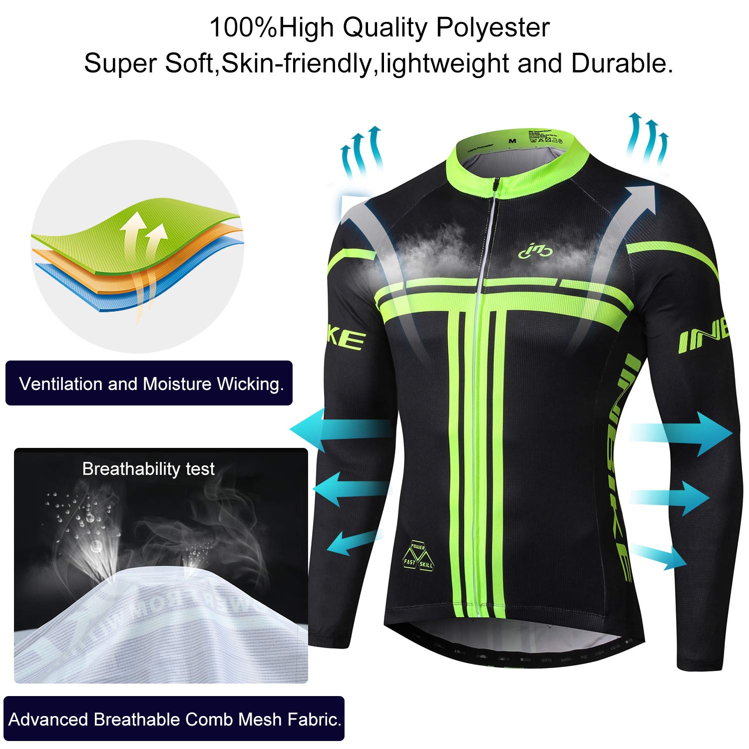 INBIKE Maillot Vélo Manches Longues + Pantalon Cuissard VTT 3D Coussin Rembourré Gel A Bretelle Tenue Cyclisme Confort Homme Printemps Automne