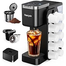 Hot &amp; Iced Coffee Maker with Magnetic K-Pod Organizer (Pods Not Included), Stores 10 Pods, 4-5 Cups Coffee Maker &amp; Single-serve Brewer for K Cup &amp; Grounds, 40oz Removable Water Tank, Black