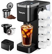 Hot & Iced Coffee Maker with Magnetic K-Pod Organizer (Pods Not Included), Stores 10 Pods, 4-5 Cups Coffee Maker & Single-serve Brewer for K Cup & Grounds, 40oz Removable Water Tank, Black