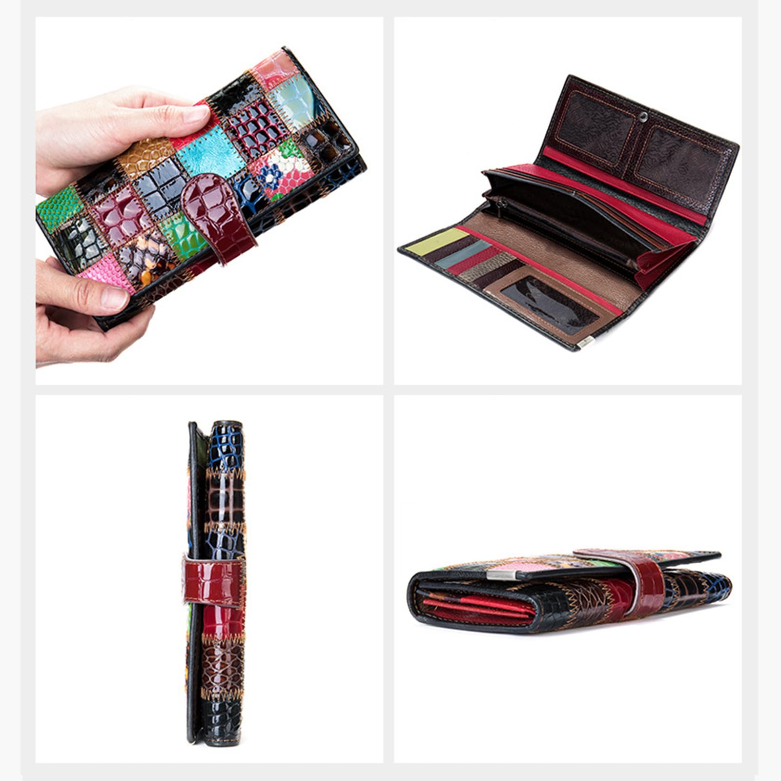 Cartera Mujer Colorido Monedero Cartera de Piel Auténtica Gran Capacidad Billetero Wallet