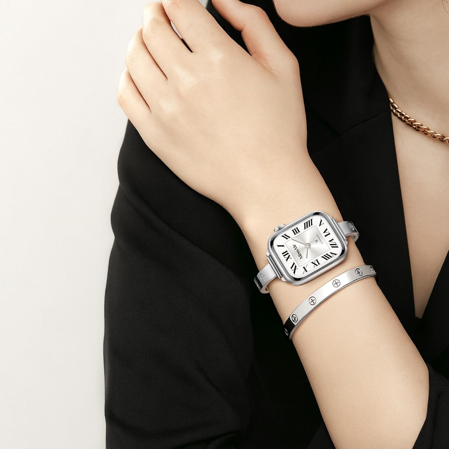 Missair Slim Elegance Bands Compatible with Apple Watch 40mm 41mm 44mm 45mm for Women, Double-Row Crystal Case Included, Delicate Stainless Steel Metal Strap for iWatch Series 9 8 7 6 5 4 - Image 6