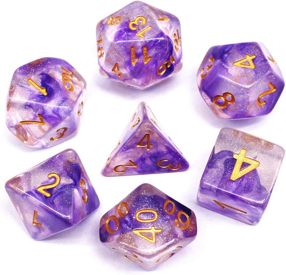 DND Dice RPG Polyhedral Dice Sets for Dungeons and Dragons,Pathfinder MTG,D&D,Role Playing Dice Purple Transparent Dice with Color Changing Glitter