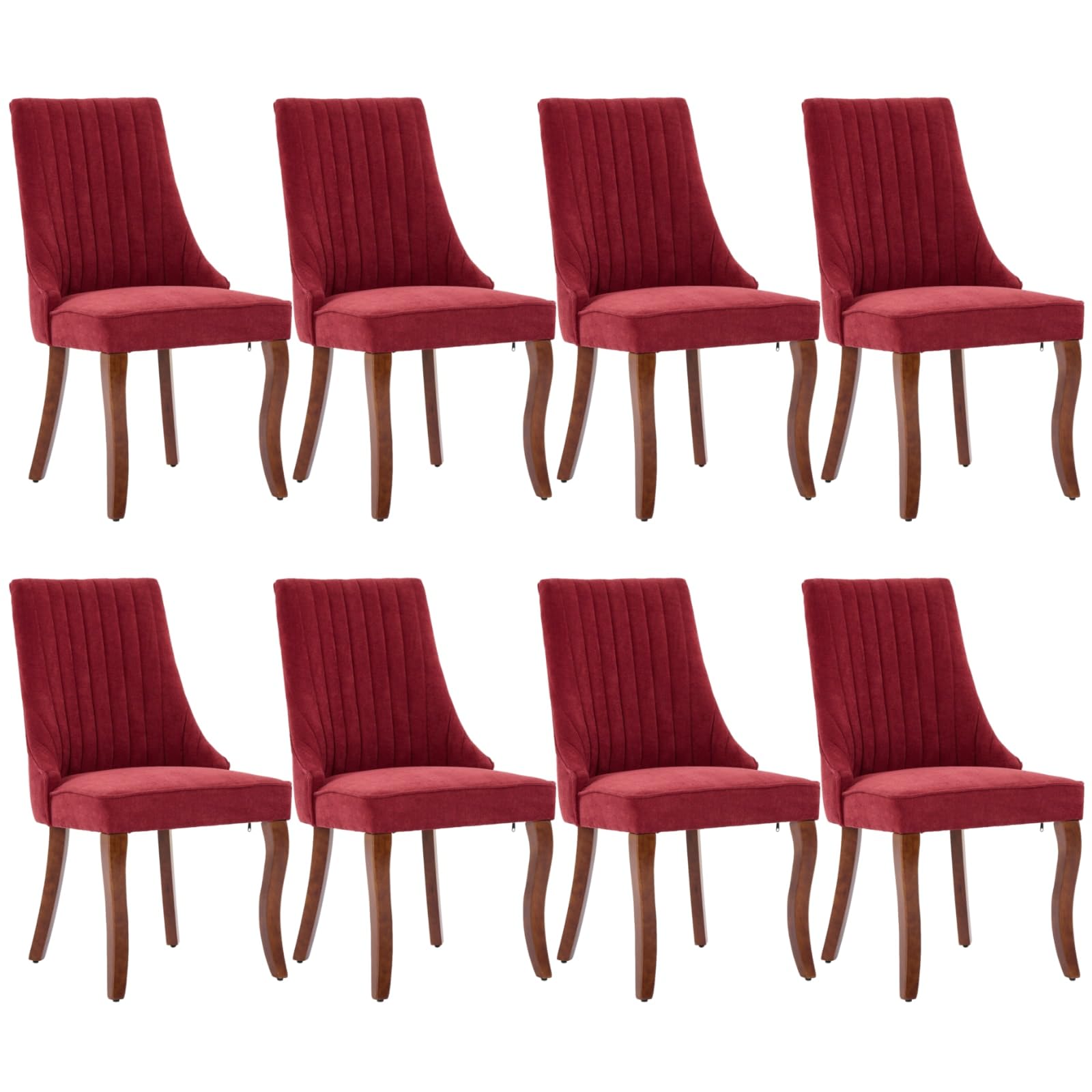 BEIDOR Dining Chairs Set of 8,Comfy Fabric Upholstered Chairs for Kitchen Living Room,Channel Tufted Dining Room Chairs with Curved Solid Wood Legs(