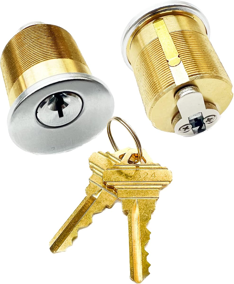 Paquete de 2 cerraduras de cilindro de puerta de embutir de latón, llave de 1-1/4 pulgadas de longitud | Llave estándar SC1, cilindro de cerradura de reemplazo de puerta con 2 llaves adecuado para uso doméstico y comercial (plateado).