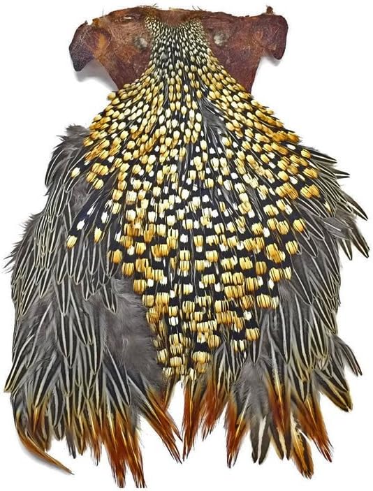 1 Piece - Grade B Natural Gold Jungle Cock Cape Complete Skin Pelt with Feather (Bulk) | Moonlight Feather