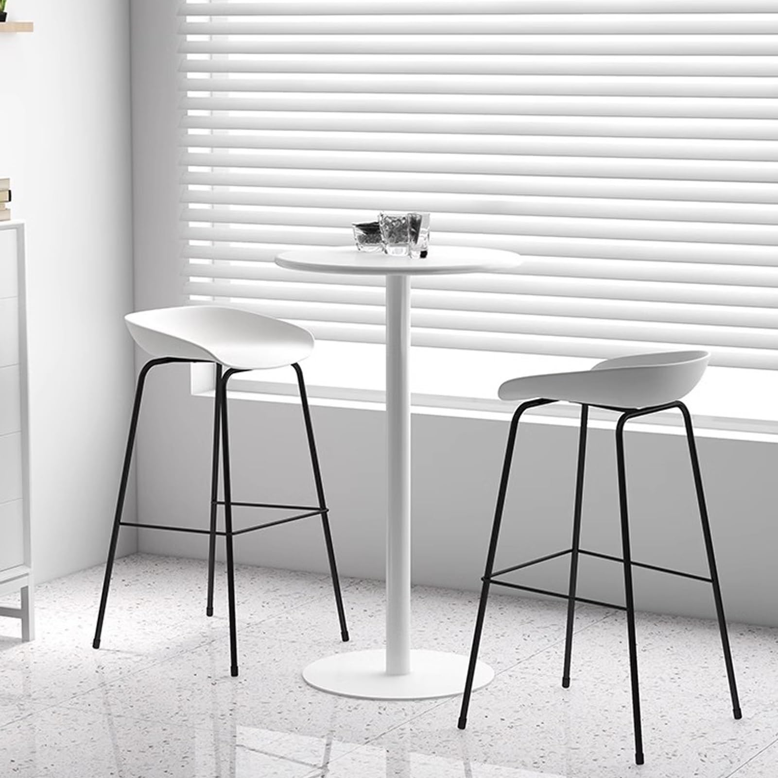 Table basse ronde de salle à manger, petite table d'appoint de canapé pour balcon de salon intérieur ou extérieur, table de bar à cocktail, table de bistrot haute – Métal blanc ( Size : 40.5x40.5x50cm