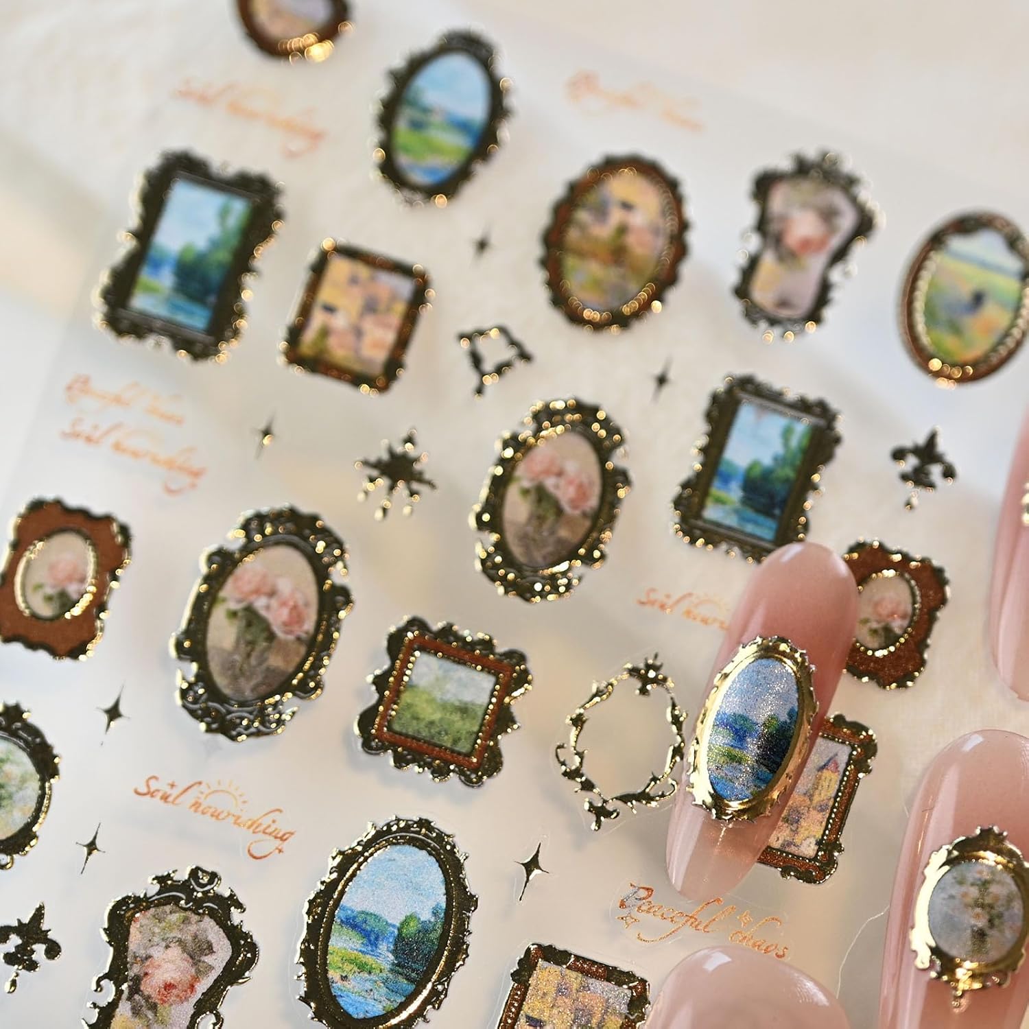 Golden Frame Nail Art Stickers, Self-Adhesive Vintage Nail Decals Women's Nail Accessories - Image 4