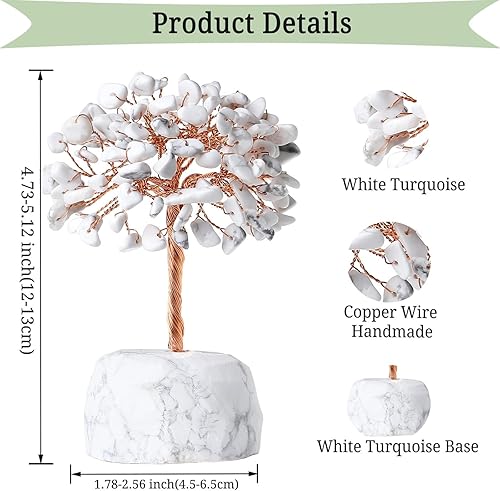 Miniatura 5 de DUQGUHO Árbol de dinero de cristal curativo turquesa blanco con base de cuarzo natural sin procesar, árbol de cristal de piedras preciosas de Feng