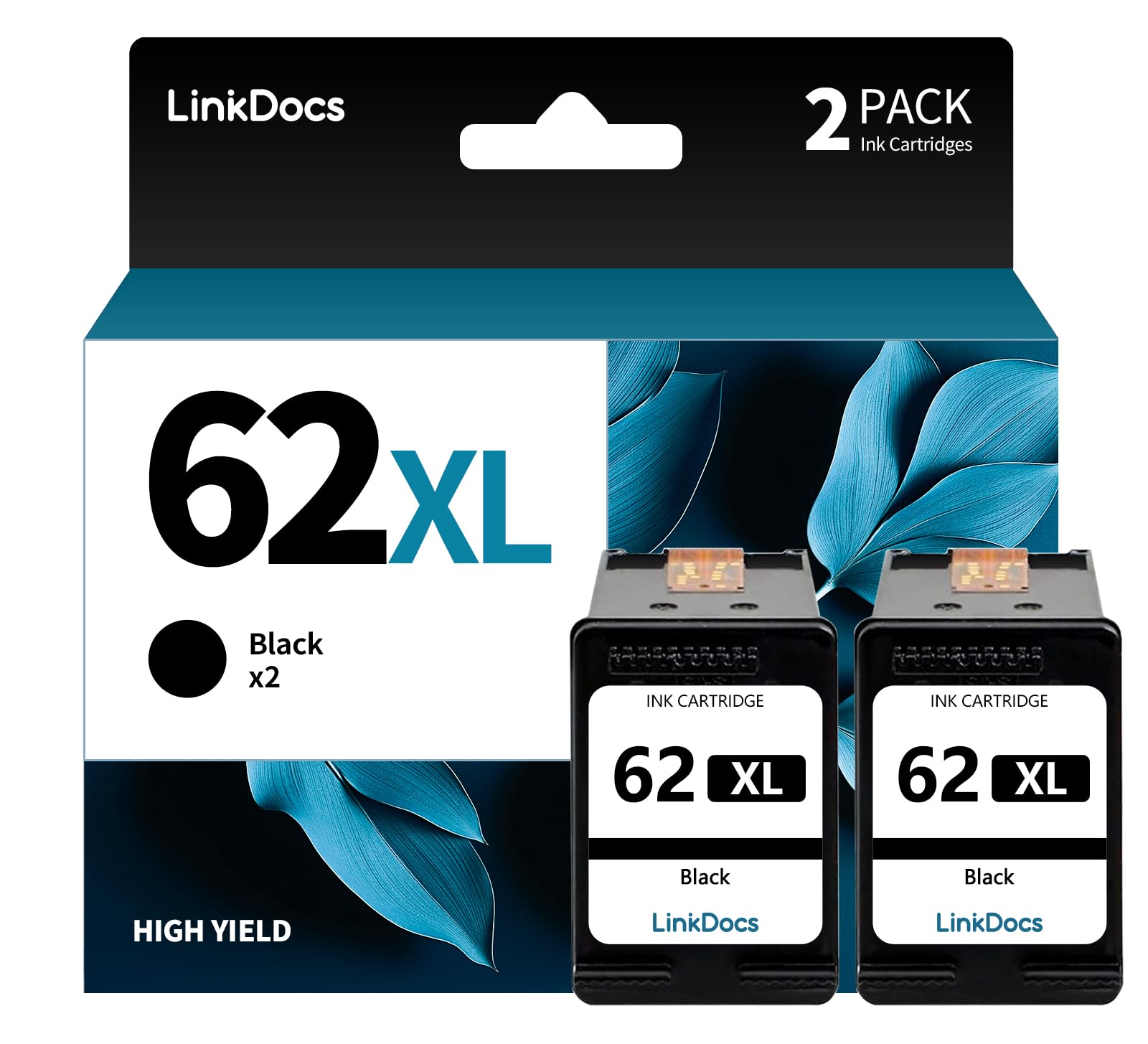 LinkDocs 62XL Black Ink Cartridges Remanufactured Replacement for HP 62 Black Ink Cartridge C2P05AN Used with HP Envy 7640 7645 5660 5540 OfficeJet