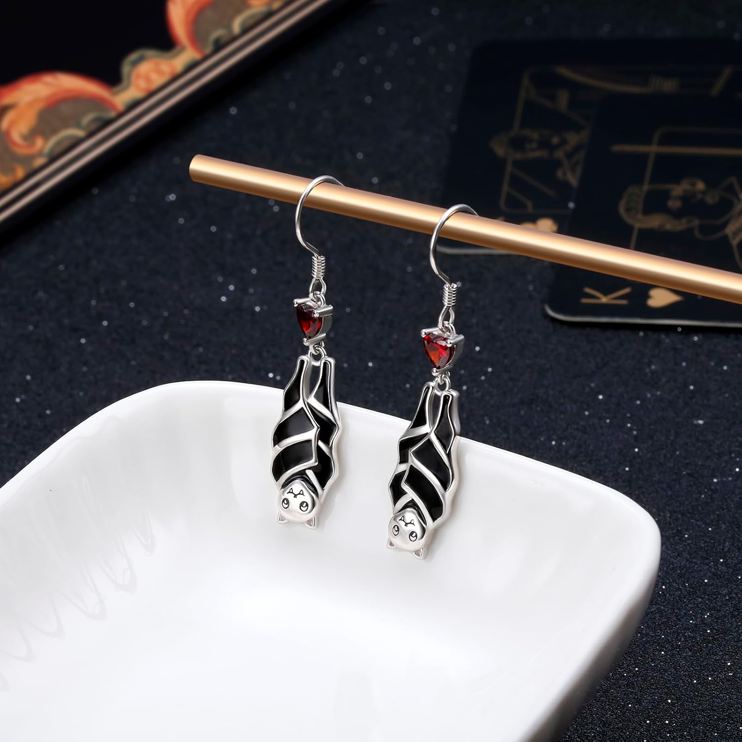 Black Bat Earrings for Women 925 Sterling Silver Gothic Dangle Earrings Halloween Jewelry Gift - Image 2