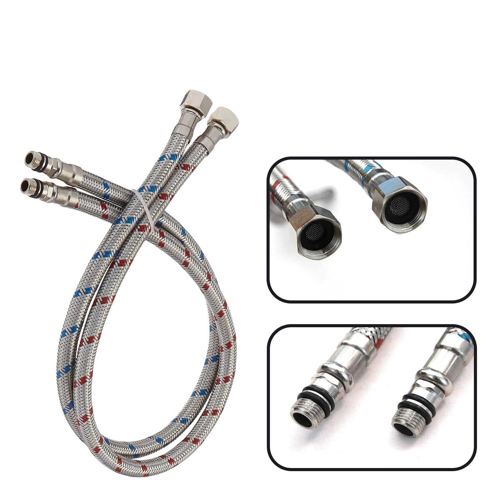 Anschlussschlauch Armatur 2-teiliger Wasserhahnanschluss, Edelstahl-Zufuhrschlauch, 3/8 9/16 1/2 Innengewinde, Kompressionsgewinde x M10 Stecker(100cm,1-2 x M10)