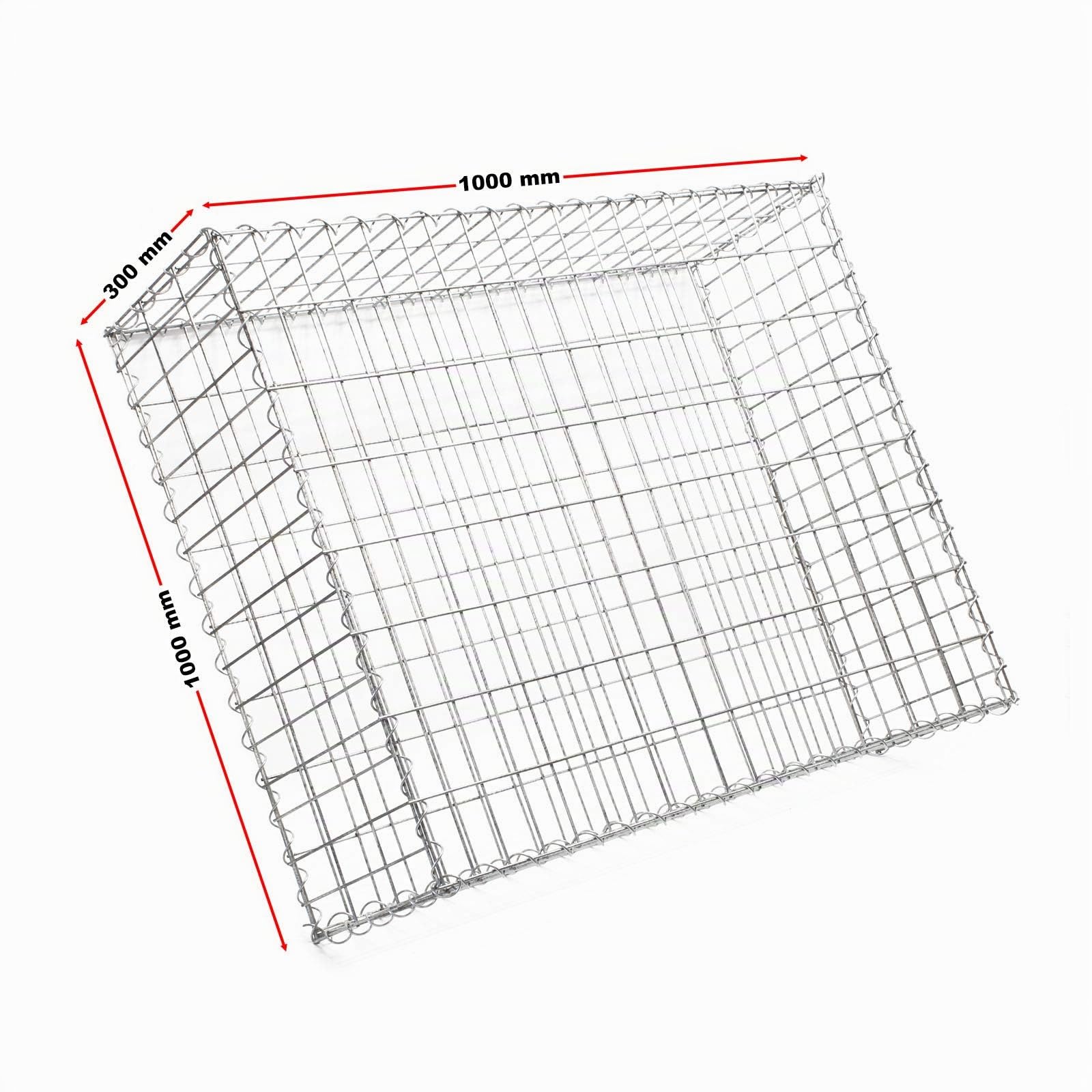 Wiltec Gabione 100 x 100 x 30 cm aus Drahtgitter, feuerverzinkter Gabionenzaun, Steinkorb für Gabionenwand, Gabionen Sichtschutz und Gabionen Hochbeet