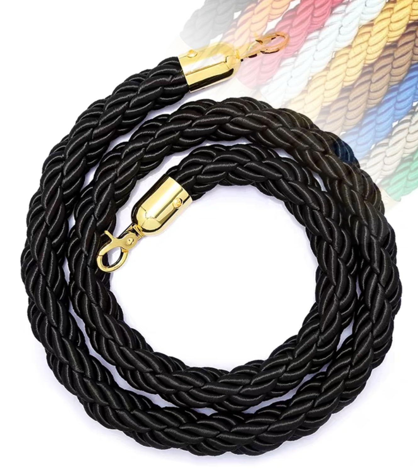 Aioneer 11 Colors Queue Barrier Rope 1-3M With Hooks For Posts & Stands, Crowd Control Stanchion Rope, Hotel Visitor Guidance, Safety Barrier,-Black-1.5M