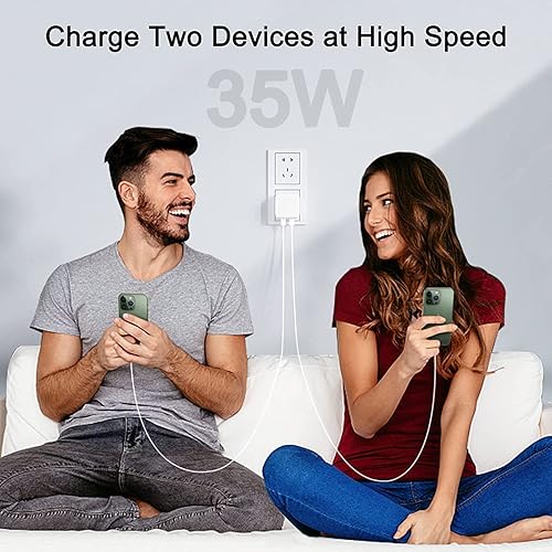 Miniatura 7 de Certificado MFi Cargador rápido iPhone13 14, adaptador de corriente compacto de doble puerto USB-C de 35 W, cargador de pared rápido plegable con 2