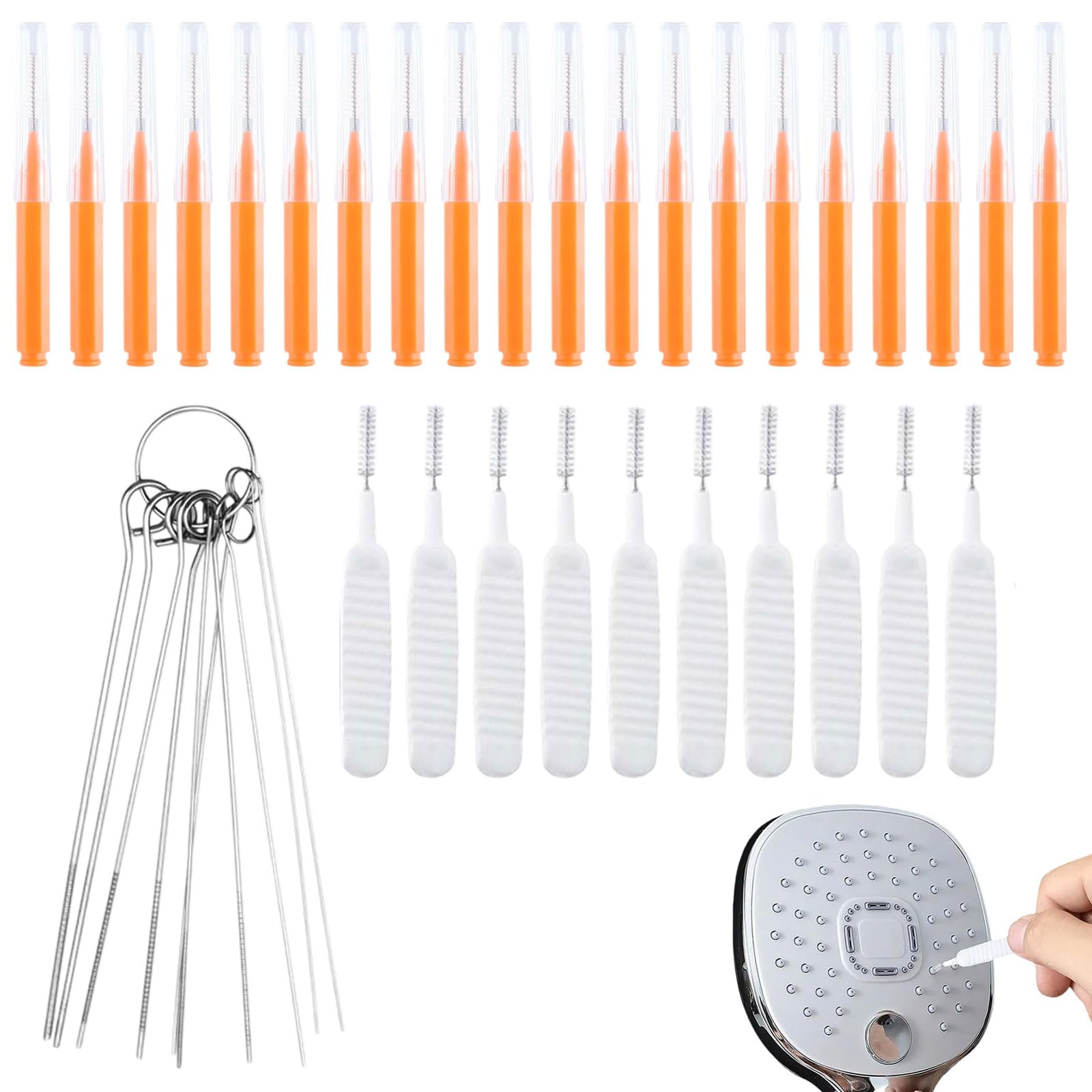 40pcs Shower Head Cleaner Tools, 2 Designs Shower Head Cleaning Brushes and Multi-Sized Unclogging Needles, Anti-Clogging Showerhead Cleaner Tool for Nozzle Gap Holes Bathroom Window Slot