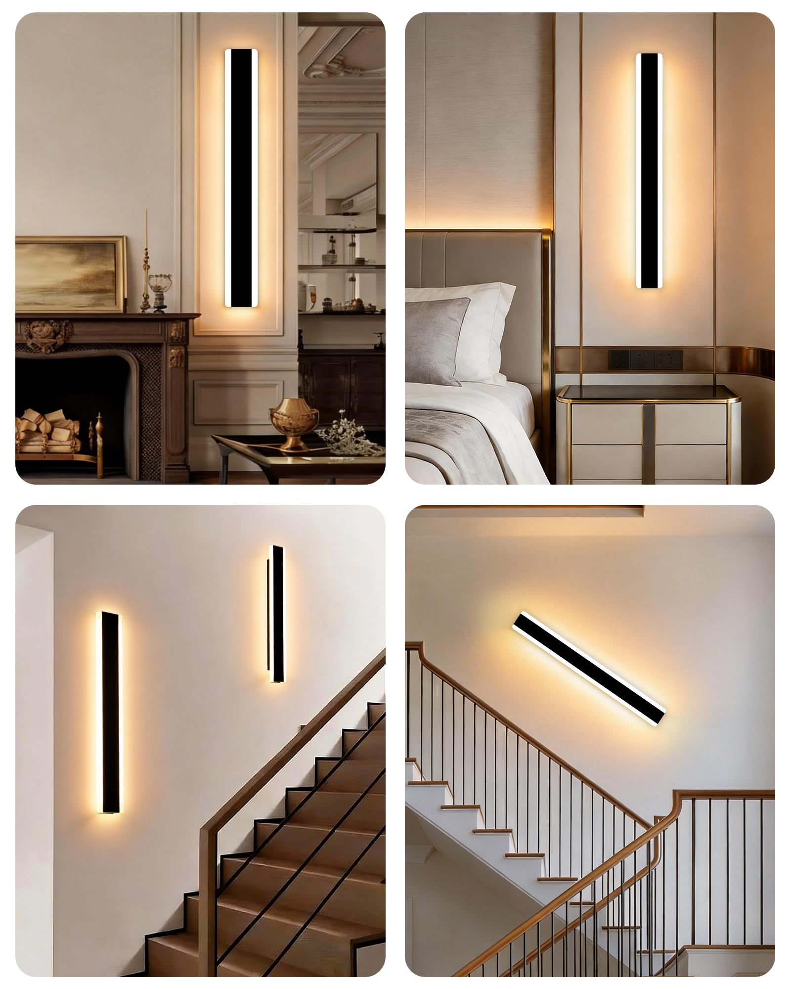 Applique da parete a LED Interno Moderni con Telecomando,120CM Luci | Dimmerabile 10%-100%,3000K-4500K-6000K,Lampada da Parete Lungo Mordern per Camera da Letto, Soggiorno,Scala,120CM/35W/Nero