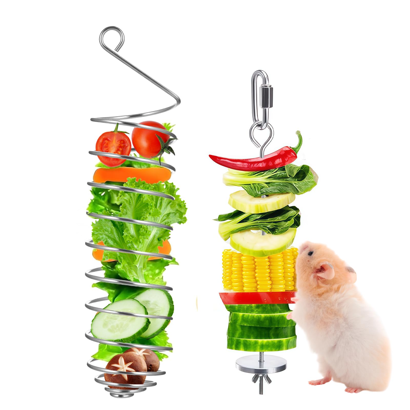 2Pcs Rat Enrichment Toys - Stainless Steel Rat Foraging Toy Treat Dispensing Slow Feeder Intelligence Enrichment Bird Fruit Vegetable Holder for Rats Cage,Parakeet Conure